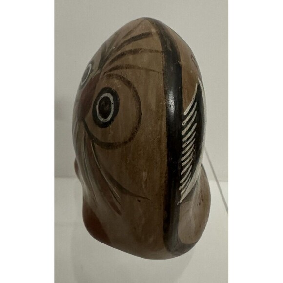 Vintage Mexico Tonala Pottery Owl Hand Painted 3” Brown Orange - Picture 3 of 9